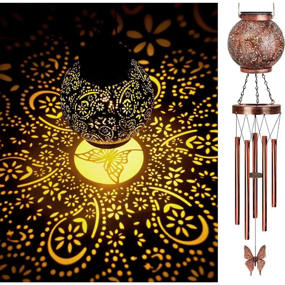 Wind Chimes Outside Butterfly Solar Lantern Outdoor Gifts Mom Hanging Lights